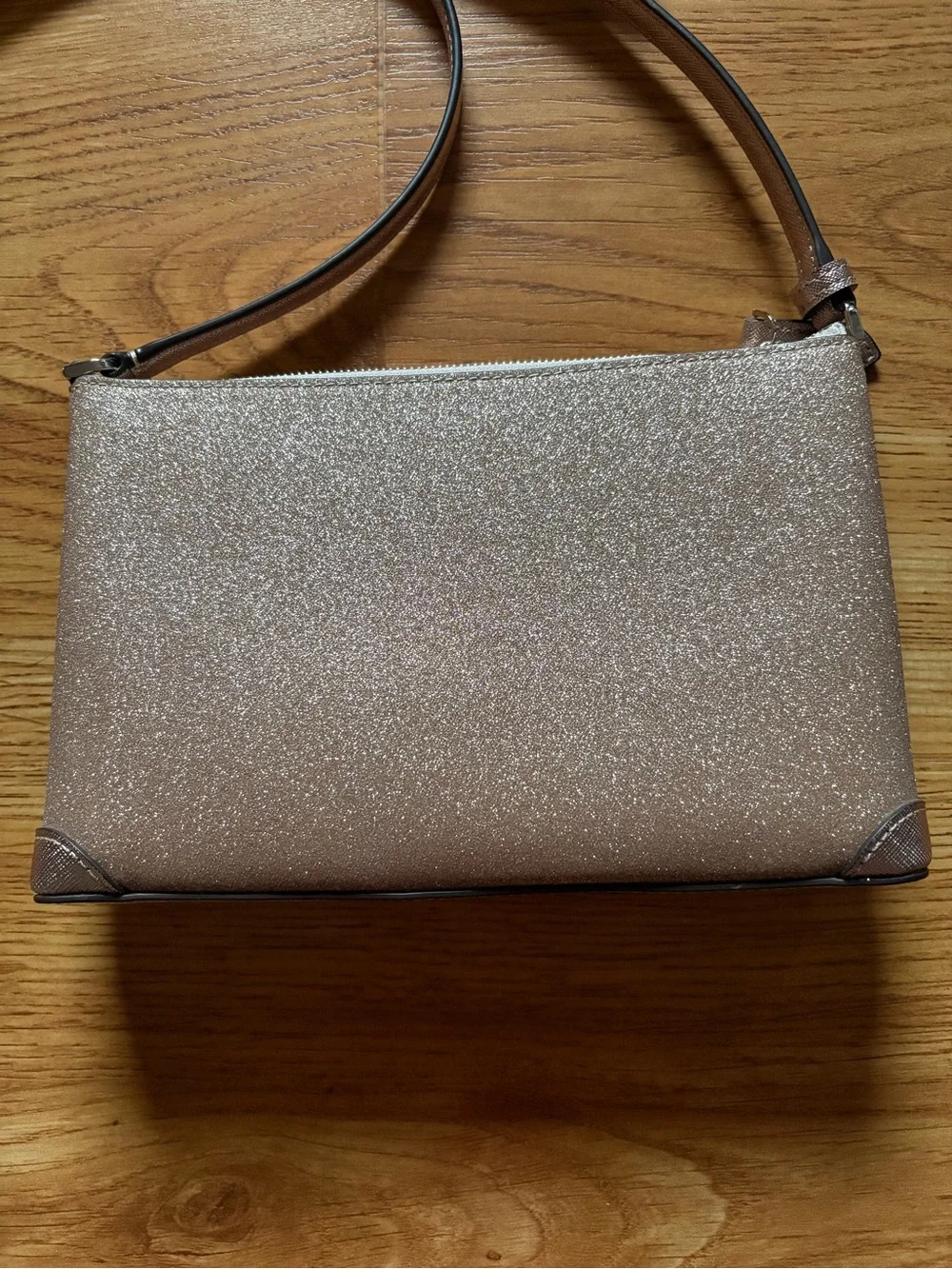 Kate Spade Rose Gold Glitter Fabric Crossbody Purse Bag